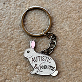 Autistic and Anxious Rabbit 40mm Hard Enamel Keychain