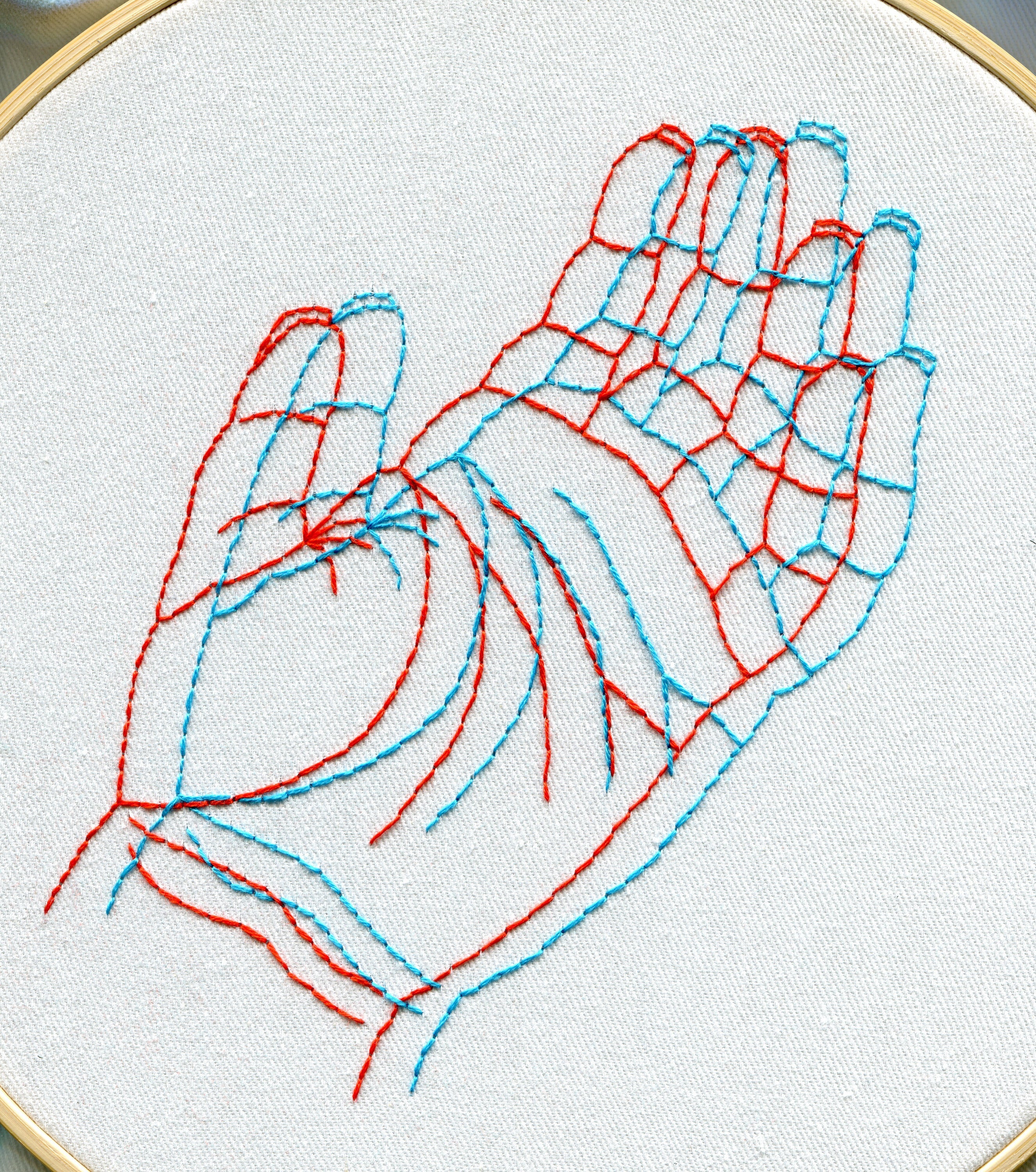Anaglyph: Hand embroidery art 8&quot; hoop