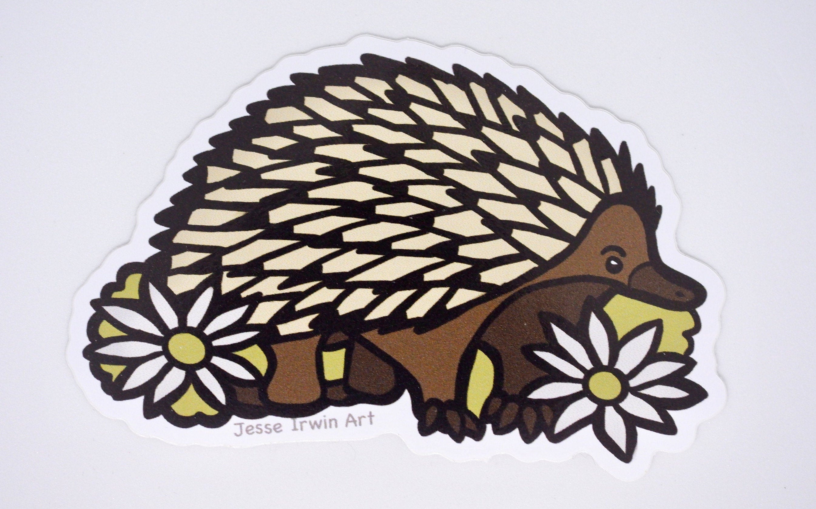 Echidna and Flannel Flower Vinyl Sticker - Australian Animals and Flowers - Die Cut Vinyl Sticker - Laptop Decal