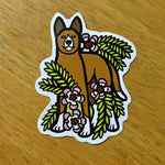Dingo and Waxflower Vinyl Sticker - Australian Animals and Flowers - Die Cut Vinyl Sticker - Laptop Decal