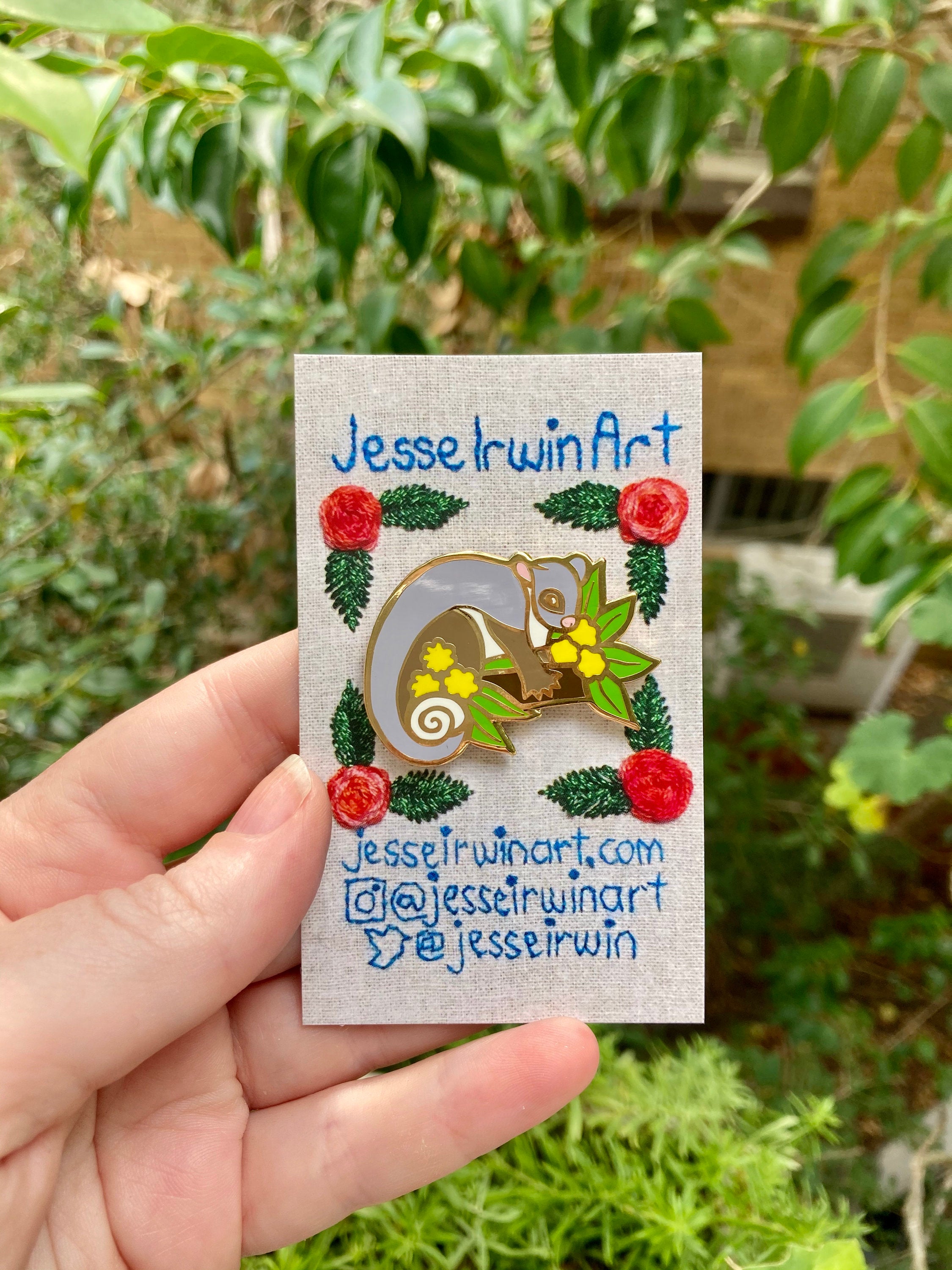 Magnetic Needleminder - Ringtail Possum and Wattle 40mm Hard Enamel Pin Converted to Needle Minder with Neodymium Magnets