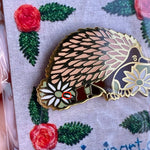 Magnetic Needleminder - Echidna and Flannel Flowers 40mm Hard Enamel Pin Converted to Needle Minder with Neodymium Magnets