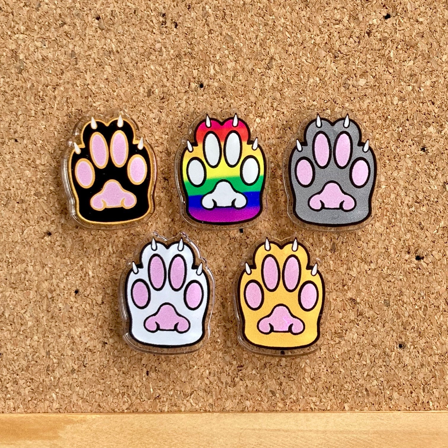 Kitty Toebeans Acrylic Pins - 25mm (1&quot;) tall - Five Colours - Recycled Acrylic