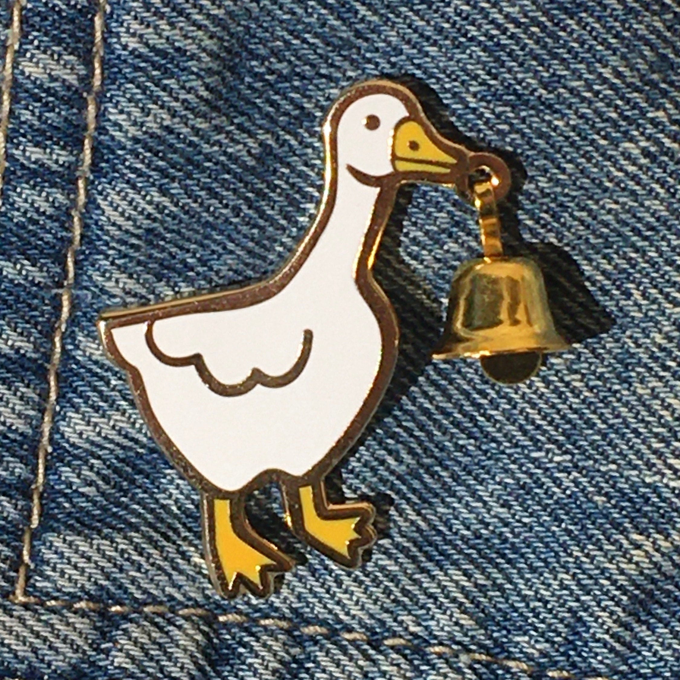 Horrible Goose Hard Enamel Pin with Bell or Charm - Rake, Glasses, Keys, Heart, Soccer Ball, Teapot, and More - Lapel Pin Cloisonné Badge