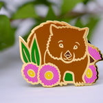 Wombat and Gumnut Blossom Hard Enamel Pin - Australian Friends and Flowers - Aussie Animals - Lapel Pin, Cloissone Badge