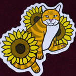 Cat and Sunflowers Vinyl Sticker - Orange and White Cat - Ginger Cat - Die Cut Vinyl Sticker - Laptop Decal