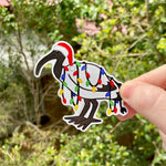 Christmas Ibis Vinyl Sticker - Australian Animals and Flowers - Die Cut Vinyl Sticker - Laptop Decal - Santa Hat and Lights