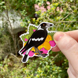 Magpie and Flame Pea Vinyl Sticker - Australian Animals and Flowers - Die Cut Vinyl Sticker - Laptop Decal