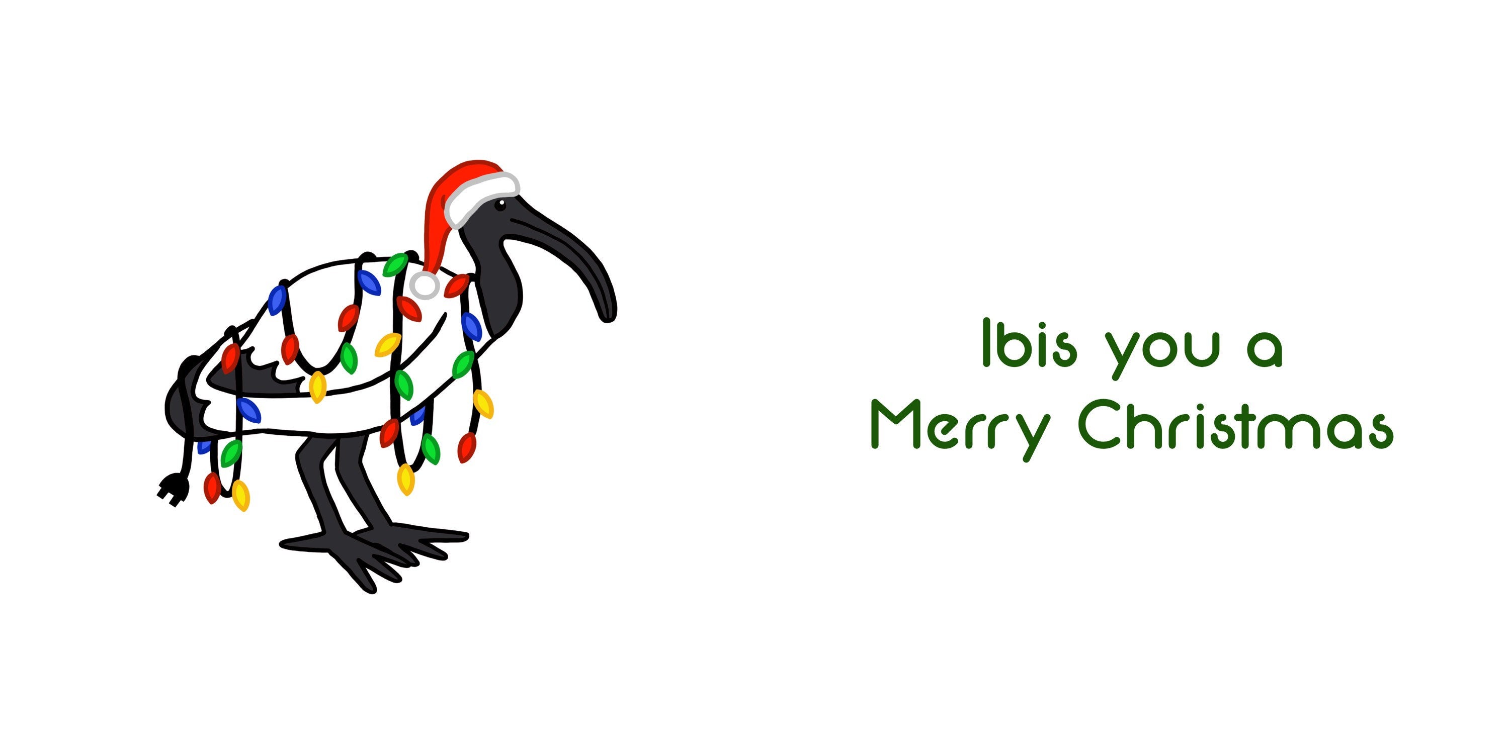 Christmas Ibis Card - festive Australian bird - Three text options - Merry Christmas, Happy New Year, Happy Holidays - envelope included