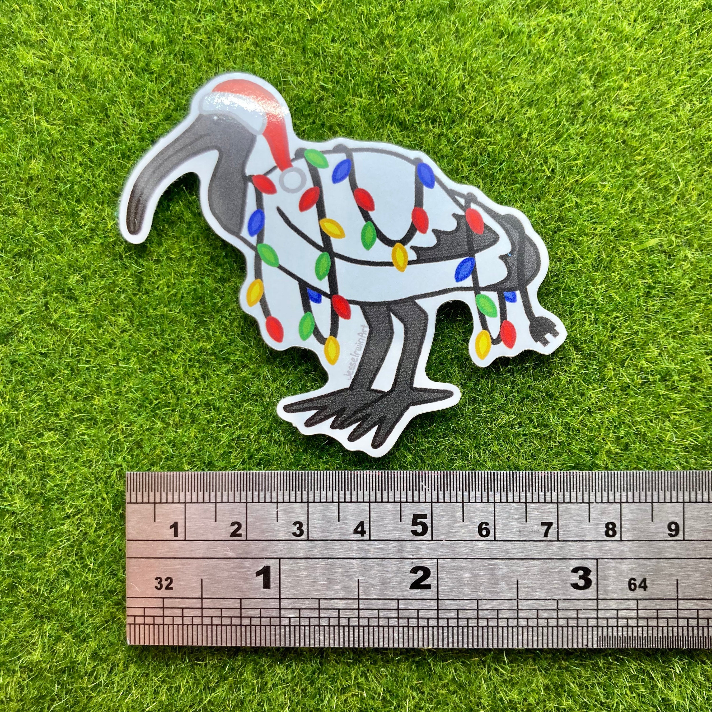 Christmas Ibis Vinyl Sticker - Australian Animals and Flowers - Die Cut Vinyl Sticker - Laptop Decal - Santa Hat and Lights