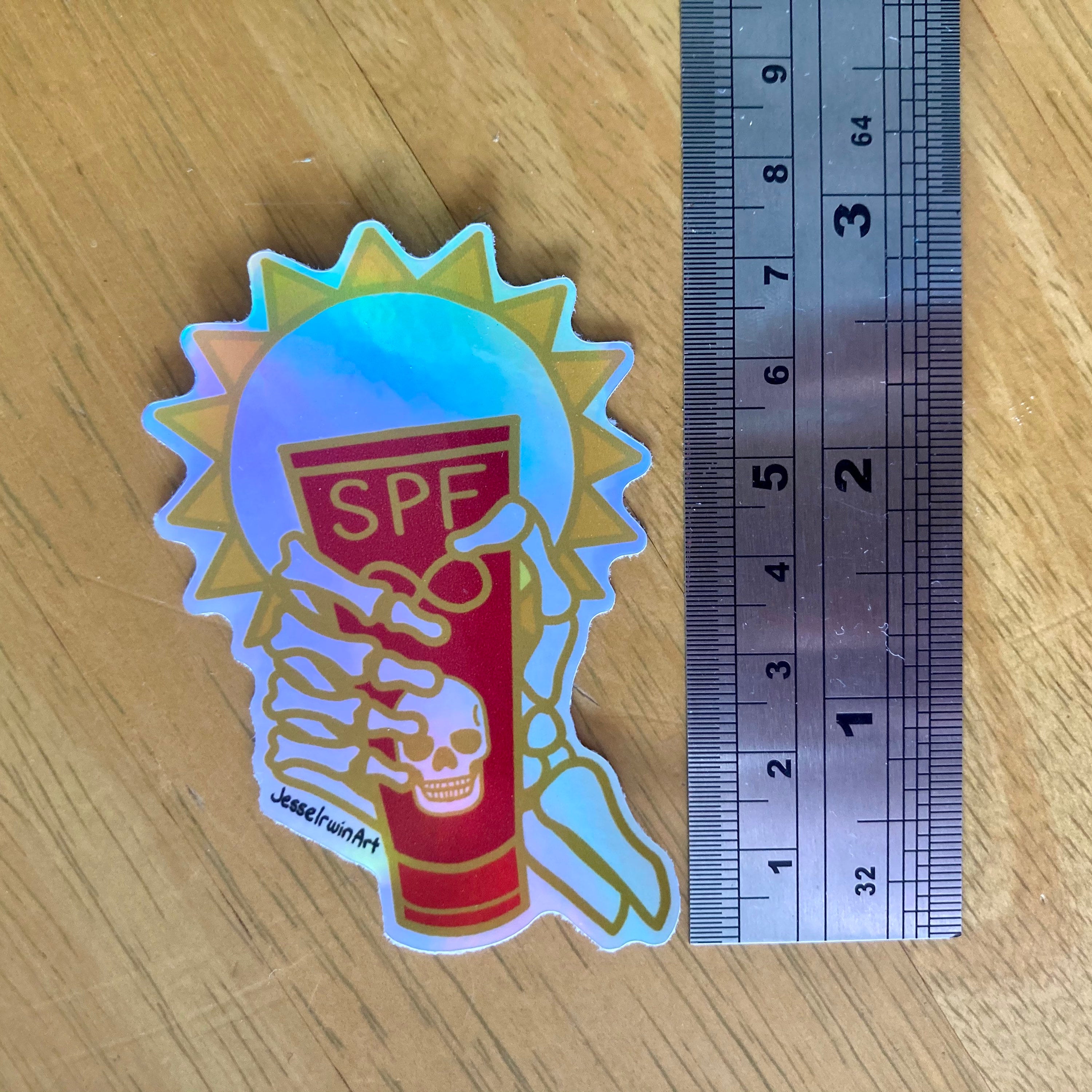 SPF Infinity Holo Rainbow Vinyl Sticker - Holographic Silver Sun Safety Warning - Die Cut Vinyl Sticker - Laptop Decal