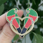 PREORDER: King Parrots and Golden Heart - 40mm Hard Enamel Pin - Valentines Day Pin - LGBT Gay and Lesbian options available