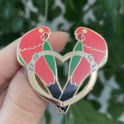 PREORDER: King Parrots and Golden Heart - 40mm Hard Enamel Pin - Valentines Day Pin - LGBT Gay and Lesbian options available