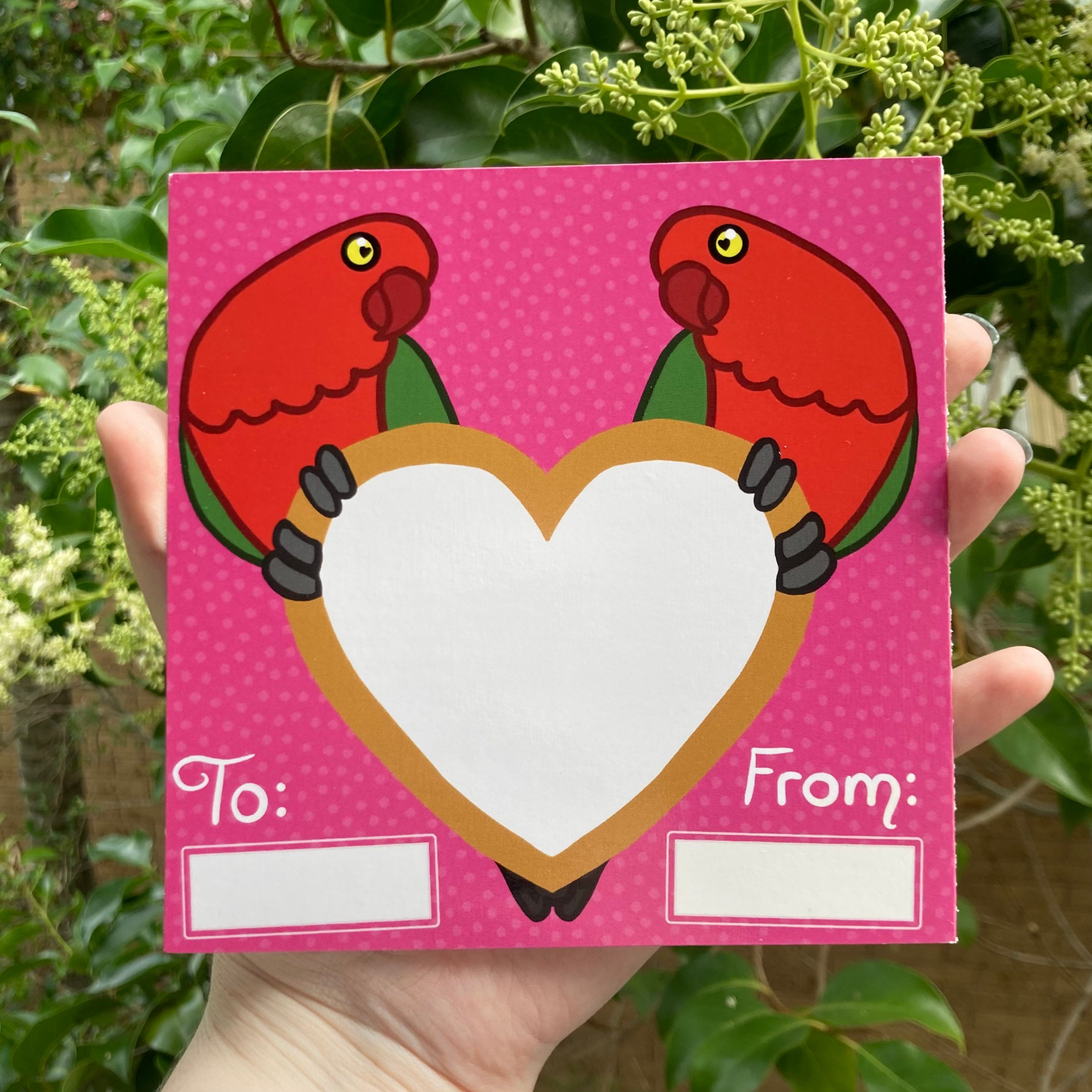 King Parrots Valentine’s Day card - Secret Scratch-off Heart Shaped Sticker! LGBT Gay Lesbian Options Available, Envelope Included