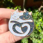 Cuddling Cats Hard Enamel Pin - Black and White with Glitter - Limited Edition of 100 - Iridescent and Rainbow Glitter