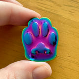 Rainbow 3D Cat’s Paw Pin - 30mm Enamel Pins - Anodised Rainbow Metal - Cute Toebeans
