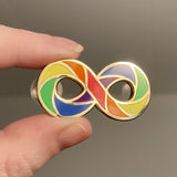 Autism Rainbow Infinity Symbol - Hard Enamel Pin - 40mm wide, Gold Plating - Autistic Acceptance and Awareness